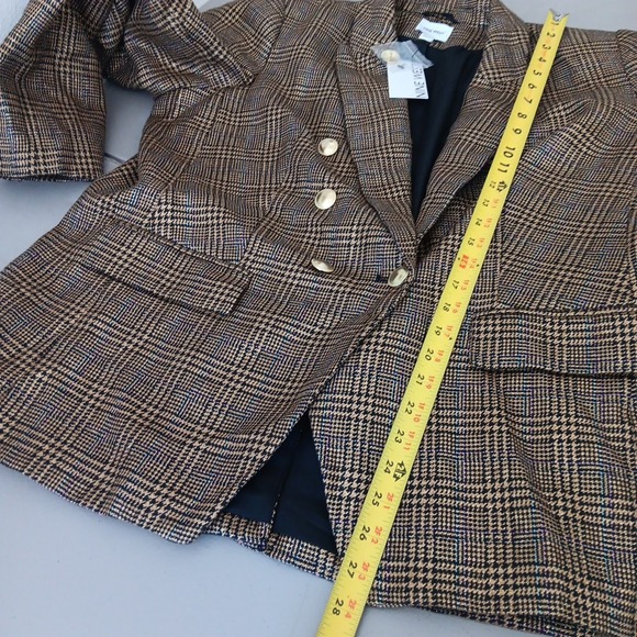 NINE WEST Double Breasted Blazer XXL Gold Plaid Metallic Gold Buttons NEW Career - Picture 7 of 10